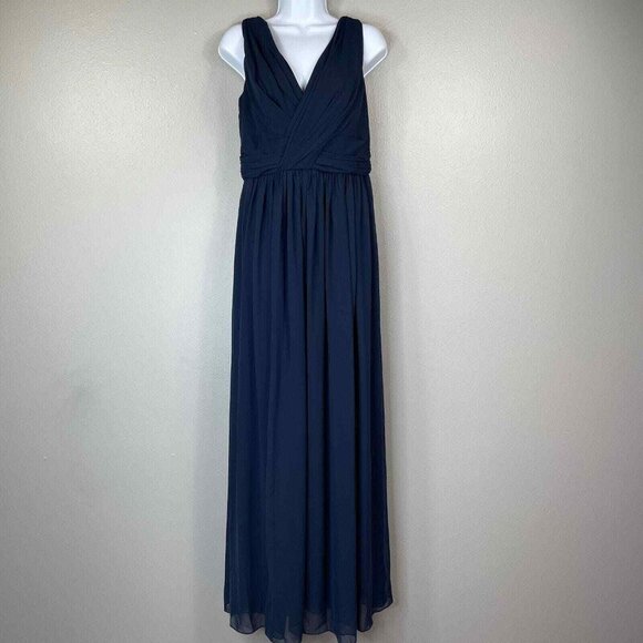 Dessy‎ Collection Gown Womens 8 Blue Sleeveless Draped Chiffon Maxi Bridesmaid - Picture 1 of 13